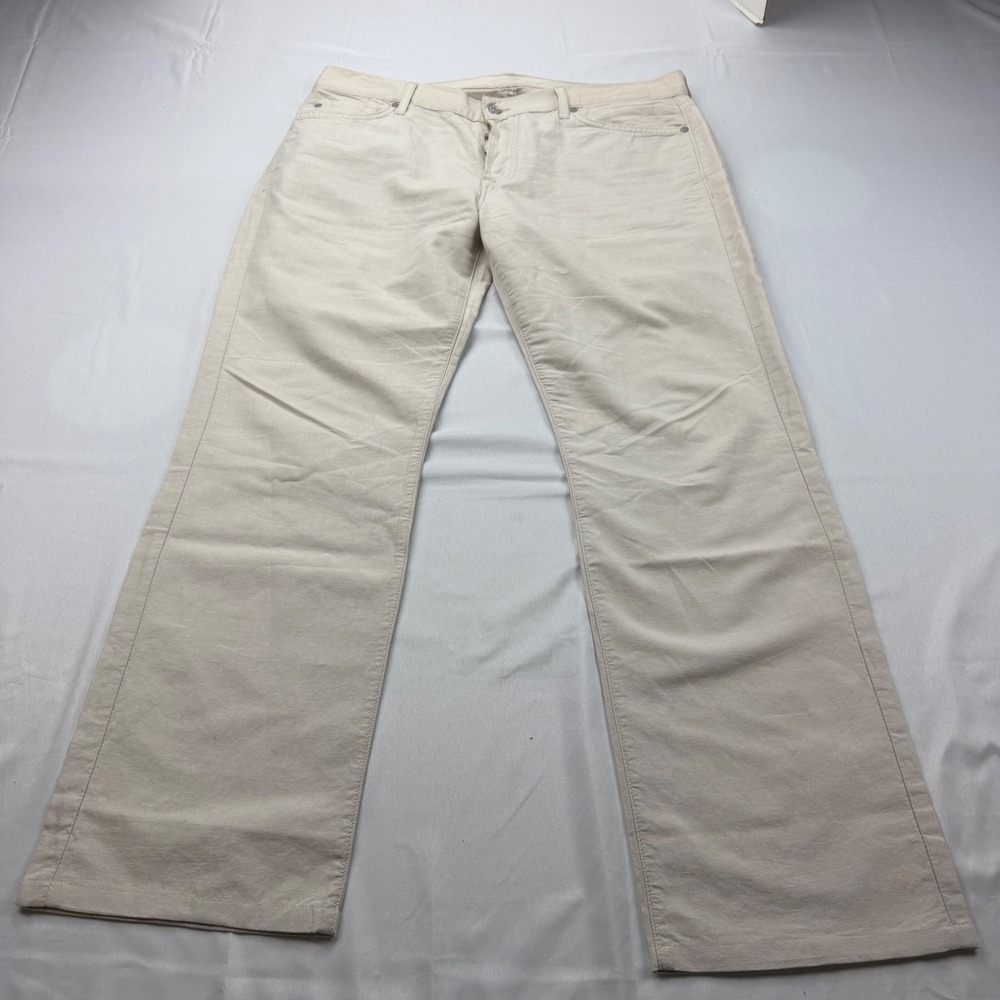 7 For All Mankind Standard Pants Mens 36 Beige Cotton Linen Button Fly Straight
